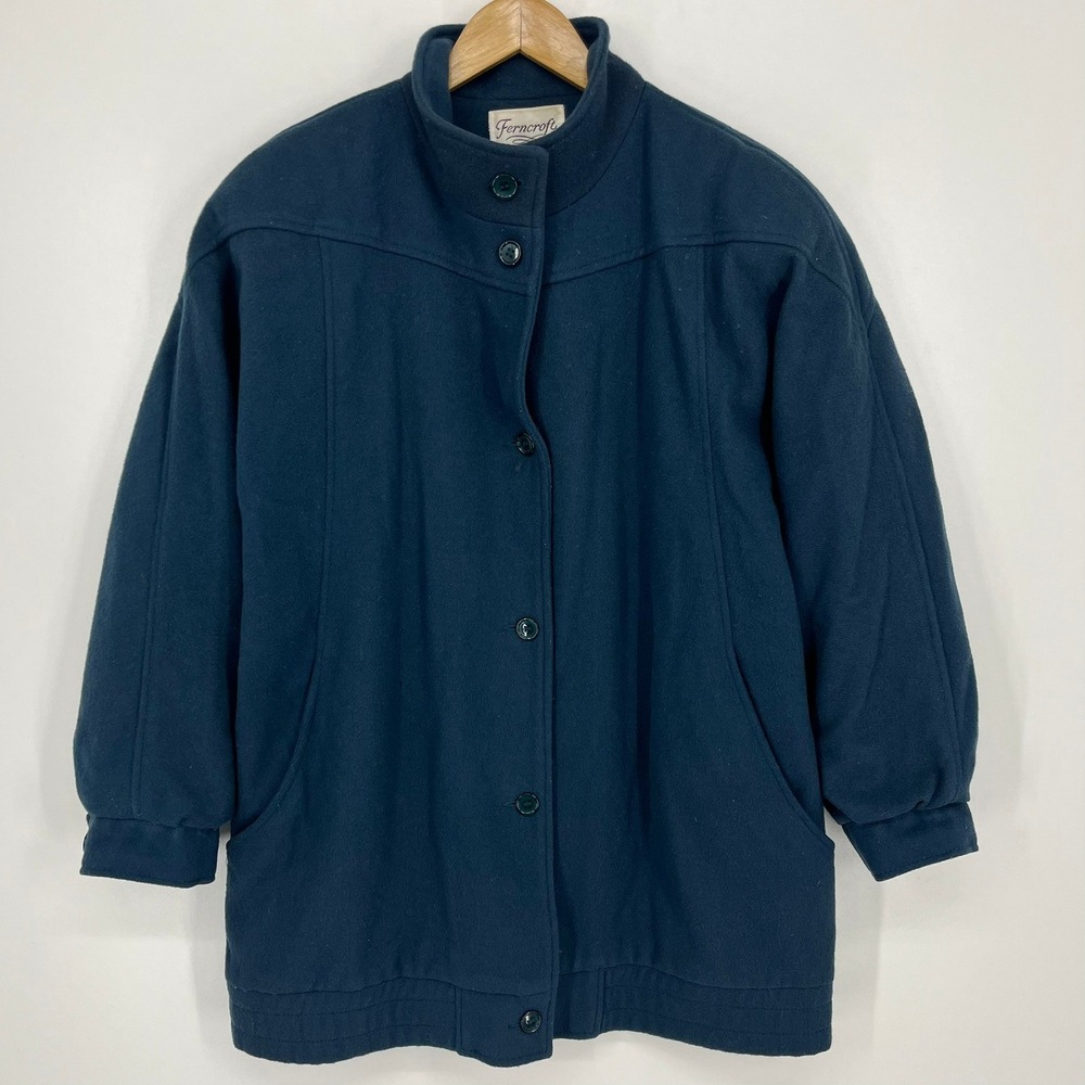 Ferncroft Vintage Womens Wool Blend Mock‎ Neck Button Front Jacket Teal Size 6
